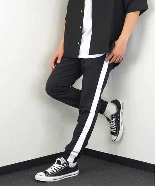 Burner(バーナー)の「【GROOVY STORE】ナイロン タスラン 10分丈 1本ライン ジョガーパンツ(デニムパンツ・メンズ・ブラック/ネイビー/チャコールグレー・L/LL/M)」の2枚目の写真