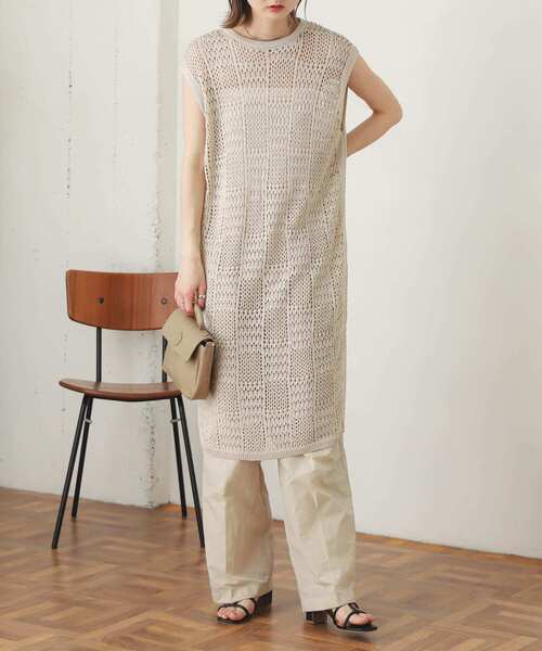 SENSE OF PLACE by URBAN RESEARCH（センスオブプレイスバイアーバンリサーチ）の「ブロックニットロングベスト（ベスト・レディース・ベージュ/オレンジ/アイボリー・ONE）」の2枚目の写真