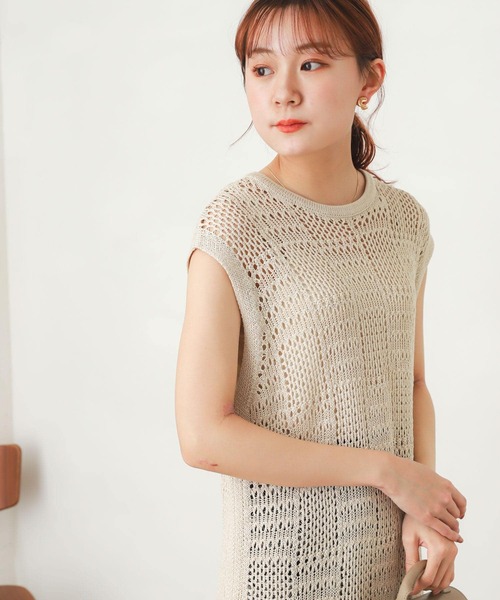 SENSE OF PLACE by URBAN RESEARCH（センスオブプレイスバイアーバンリサーチ）の「ブロックニットロングベスト（ベスト・レディース・ベージュ/オレンジ/アイボリー・ONE）」の5枚目の写真