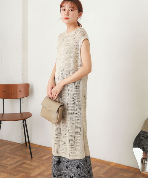 SENSE OF PLACE by URBAN RESEARCH（センスオブプレイスバイアーバンリサーチ）の「ブロックニットロングベスト（ベスト・レディース・ベージュ/オレンジ/アイボリー・ONE）」の8枚目の写真