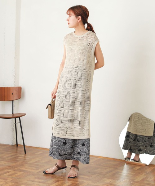 SENSE OF PLACE by URBAN RESEARCH（センスオブプレイスバイアーバンリサーチ）の「ブロックニットロングベスト（ベスト・レディース・ベージュ/オレンジ/アイボリー・ONE）」の10枚目の写真