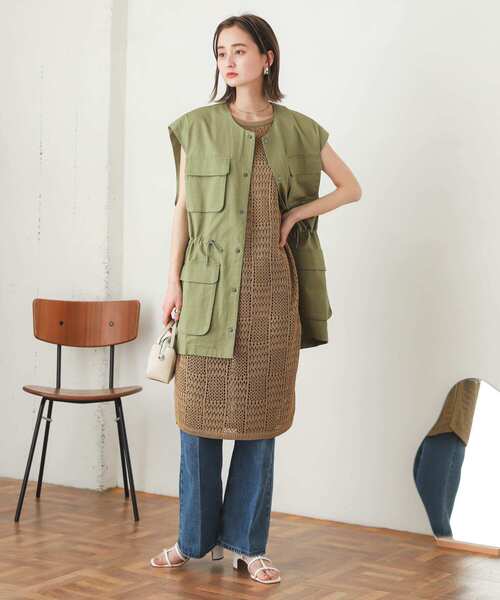 SENSE OF PLACE by URBAN RESEARCH（センスオブプレイスバイアーバンリサーチ）の「ブロックニットロングベスト（ベスト・レディース・ベージュ/オレンジ/アイボリー・ONE）」の17枚目の写真