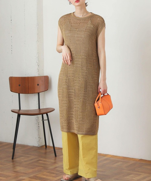 SENSE OF PLACE by URBAN RESEARCH（センスオブプレイスバイアーバンリサーチ）の「ブロックニットロングベスト（ベスト・レディース・ベージュ/オレンジ/アイボリー・ONE）」の18枚目の写真