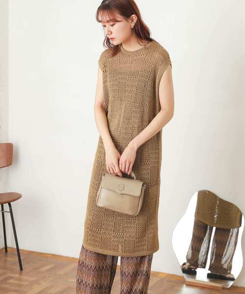 SENSE OF PLACE by URBAN RESEARCH（センスオブプレイスバイアーバンリサーチ）の「ブロックニットロングベスト（ベスト・レディース・ベージュ/オレンジ/アイボリー・ONE）」の22枚目の写真