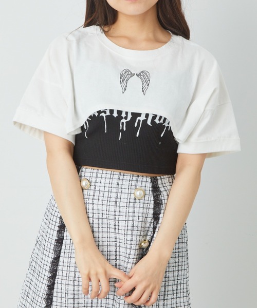 Ank Rouge(アンクルージュ)の「エンジェルクロップド丈ゆるTE(Tシャツ/カットソー・レディース・ピンク/ホワイト/ブラック・M)」の2枚目の写真