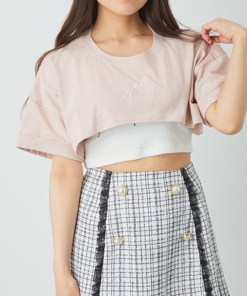 Ank Rouge(アンクルージュ)の「エンジェルクロップド丈ゆるTE(Tシャツ/カットソー・レディース・ピンク/ホワイト/ブラック・M)」の1枚目の写真