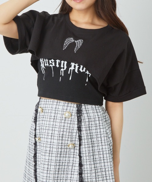 Ank Rouge(アンクルージュ)の「エンジェルクロップド丈ゆるTE(Tシャツ/カットソー・レディース・ピンク/ホワイト/ブラック・M)」の3枚目の写真