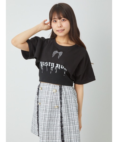 Ank Rouge(アンクルージュ)の「エンジェルクロップド丈ゆるTE(Tシャツ/カットソー・レディース・ピンク/ホワイト/ブラック・M)」の12枚目の写真