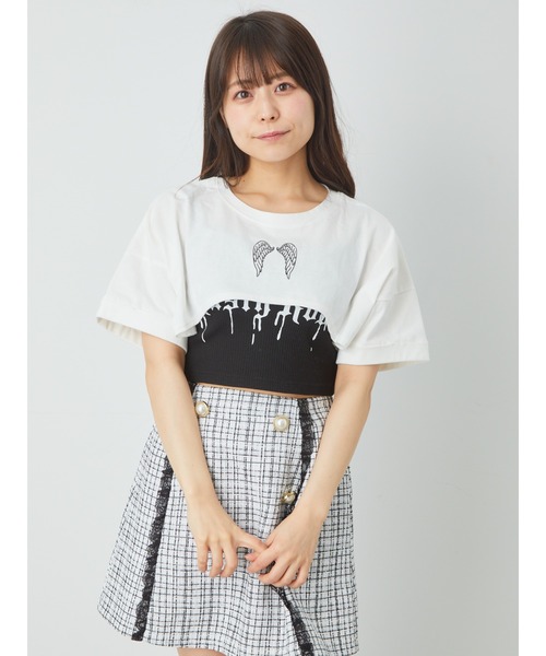 Ank Rouge(アンクルージュ)の「エンジェルクロップド丈ゆるTE(Tシャツ/カットソー・レディース・ピンク/ホワイト/ブラック・M)」の13枚目の写真