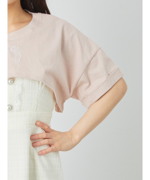 Ank Rouge(アンクルージュ)の「エンジェルクロップド丈ゆるTE(Tシャツ/カットソー・レディース・ピンク/ホワイト/ブラック・M)」の7枚目の写真