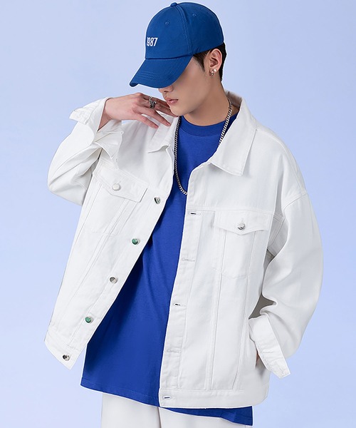 INTERPLAY(インタープレイ)の「【INTERPLAY】ベーシックカラールーズツイルジャケット(デニムジャケット・メンズ・ブルー/ブラック/ホワイト/グリーン・FREE)」の2枚目の写真