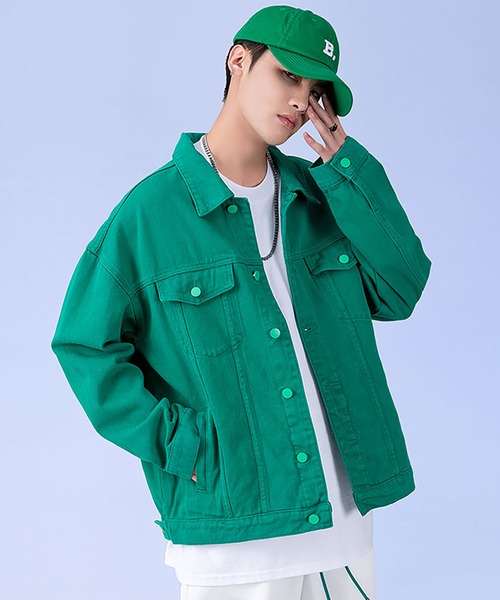 INTERPLAY(インタープレイ)の「【INTERPLAY】ベーシックカラールーズツイルジャケット(デニムジャケット・メンズ・ブルー/ブラック/ホワイト/グリーン・FREE)」の4枚目の写真