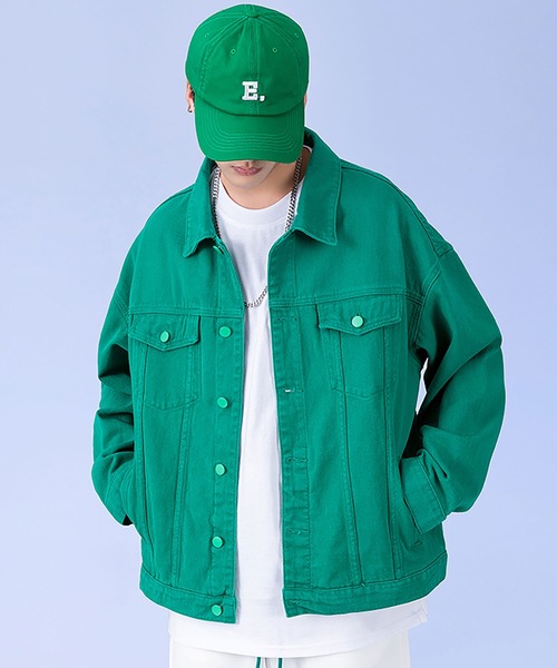 INTERPLAY(インタープレイ)の「【INTERPLAY】ベーシックカラールーズツイルジャケット(デニムジャケット・メンズ・ブルー/ブラック/ホワイト/グリーン・FREE)」の5枚目の写真