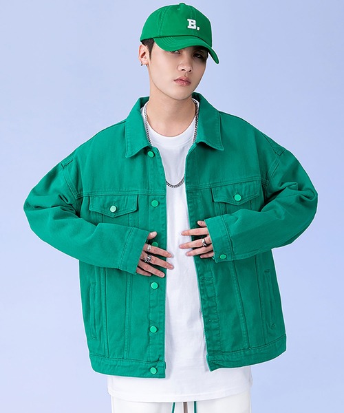 INTERPLAY(インタープレイ)の「【INTERPLAY】ベーシックカラールーズツイルジャケット(デニムジャケット・メンズ・ブルー/ブラック/ホワイト/グリーン・FREE)」の6枚目の写真