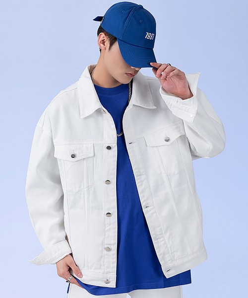 INTERPLAY(インタープレイ)の「【INTERPLAY】ベーシックカラールーズツイルジャケット(デニムジャケット・メンズ・ブルー/ブラック/ホワイト/グリーン・FREE)」の12枚目の写真