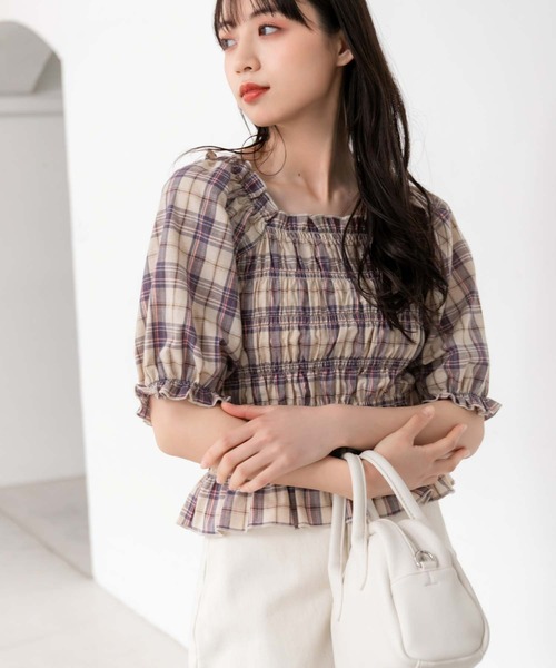 fifth（フィフス）の「チェックシャーリングチュニック（シャツ/ブラウス・レディース・パープル/グリーン・M）」の16枚目の写真