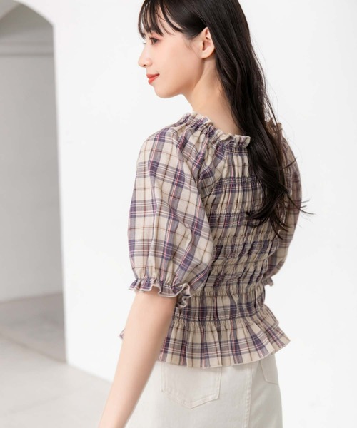 fifth（フィフス）の「チェックシャーリングチュニック（シャツ/ブラウス・レディース・パープル/グリーン・M）」の18枚目の写真