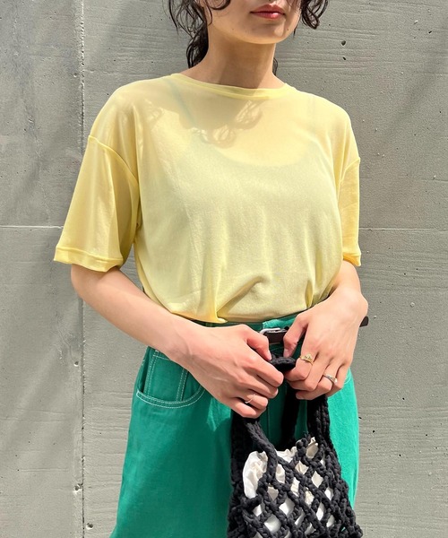 AS KNOW AS plus（アズノゥアズプラス）の「●パワーメッシュカラーTシャツ（Tシャツ/カットソー・レディース・キナリ/ブラック/グリーン/レモンイエロー/ライトピンク・FREE）」の4枚目の写真