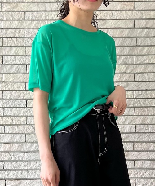 AS KNOW AS plus（アズノゥアズプラス）の「●パワーメッシュカラーTシャツ（Tシャツ/カットソー・レディース・キナリ/ブラック/グリーン/レモンイエロー/ライトピンク・FREE）」の3枚目の写真