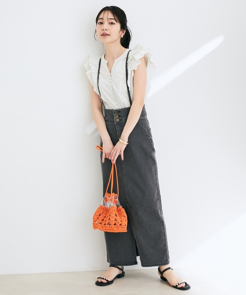 VIS（ビス）の「【Lee別注】サスペンダー付きデニムタイトスカート（デニムスカート・レディース・ネイビー/グレー系その他・S/M）」の3枚目の写真