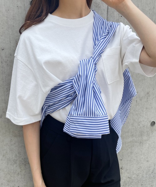 CLEA(クレア)の「【stonedoorコラボ】ポケット付きオーバーサイズコットンTシャツ(Tシャツ/カットソー・レディース・ホワイト/チャコールグレー/ライトグレー/ブラック/ベージュ・M/L/XL)」の6枚目の写真