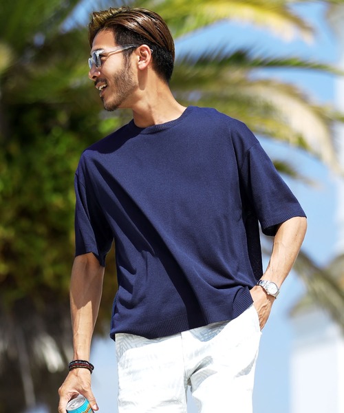 jiggys shop（ジギーズショップ）の「ドライタッチサマーニットTシャツ（Tシャツ/カットソー・メンズ・グレー系その他/オフホワイト/ブルーグリーン/ホワイト系その他/ブラック/ライトグレー/ネイビー/グリーン/ブルー系その他/ブルー系その他2・LARGE/X-LARGE/MEDIUM）」の7枚目の写真