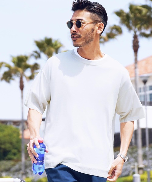 jiggys shop（ジギーズショップ）の「ドライタッチサマーニットTシャツ（Tシャツ/カットソー・メンズ・グレー系その他/オフホワイト/ブルーグリーン/ホワイト系その他/ブラック/ライトグレー/ネイビー/グリーン/ブルー系その他/ブルー系その他2・LARGE/X-LARGE/MEDIUM）」の2枚目の写真