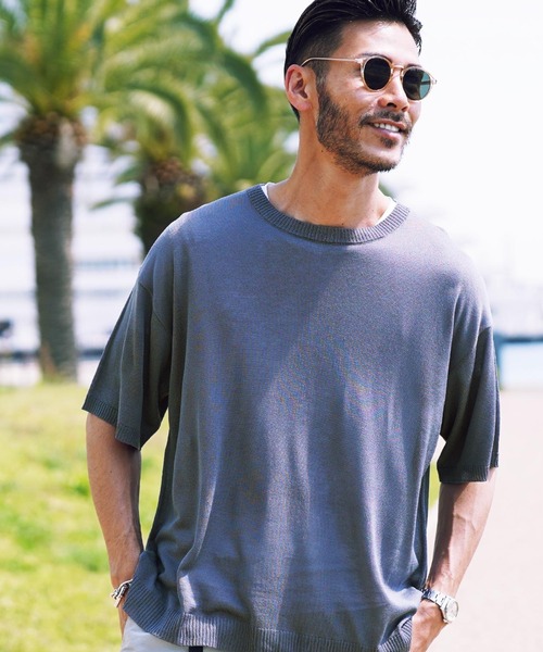 jiggys shop（ジギーズショップ）の「ドライタッチサマーニットTシャツ（Tシャツ/カットソー・メンズ・グレー系その他/オフホワイト/ブルーグリーン/ホワイト系その他/ブラック/ライトグレー/ネイビー/グリーン/ブルー系その他/ブルー系その他2・LARGE/X-LARGE/MEDIUM）」の10枚目の写真