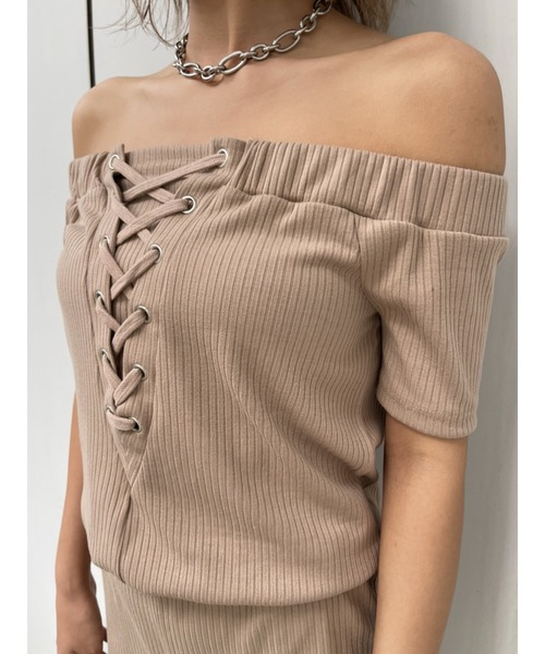 EGOIST（エゴイスト）の「オフショルリブオールインワン（つなぎ/オールインワン・レディース・ブラック/ベージュ・FREE）」の13枚目の写真