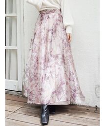 MERCURYDUO | オーガンジーフラワーリバーシブルフレアスカート(スカート)