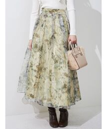 MERCURYDUO | オーガンジーフラワーリバーシブルフレアスカート(スカート)