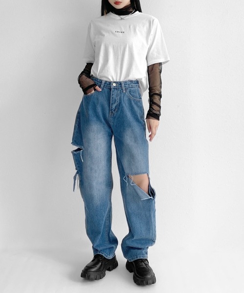 LVEU.（ラブユ.）の「Damage straight denims / ダメージストレートデニム（デニムパンツ・レディース・ブルー・FREE）」の9枚目の写真