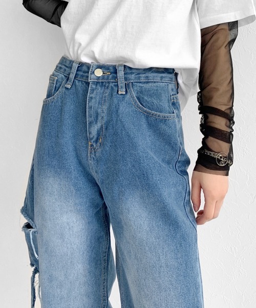 LVEU.（ラブユ.）の「Damage straight denims / ダメージストレートデニム（デニムパンツ・レディース・ブルー・FREE）」の3枚目の写真