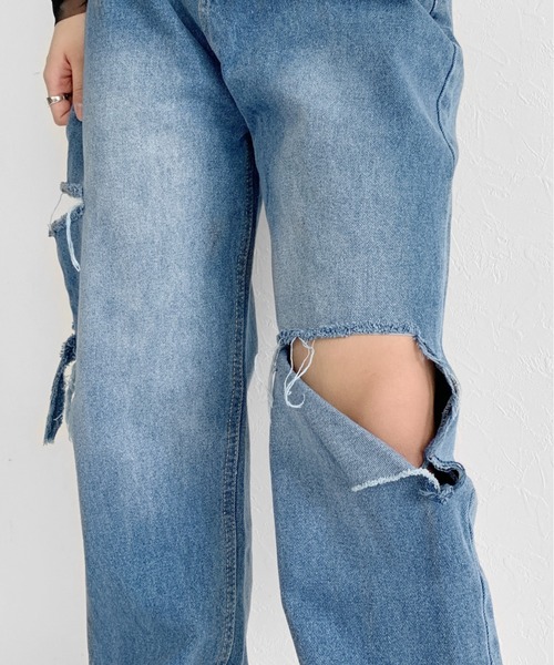 LVEU.（ラブユ.）の「Damage straight denims / ダメージストレートデニム（デニムパンツ・レディース・ブルー・FREE）」の7枚目の写真