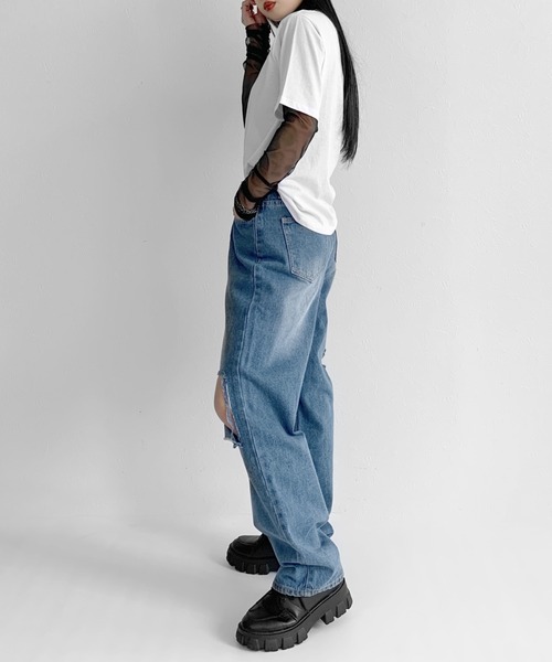 LVEU.（ラブユ.）の「Damage straight denims / ダメージストレートデニム（デニムパンツ・レディース・ブルー・FREE）」の10枚目の写真