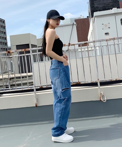 LVEU.（ラブユ.）の「Damage straight denims / ダメージストレートデニム（デニムパンツ・レディース・ブルー・FREE）」の4枚目の写真