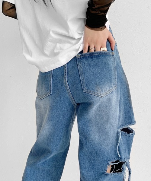 LVEU.（ラブユ.）の「Damage straight denims / ダメージストレートデニム（デニムパンツ・レディース・ブルー・FREE）」の8枚目の写真