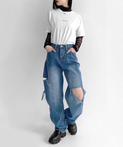 LVEU.（ラブユ.）の「Damage straight denims / ダメージストレートデニム（デニムパンツ・レディース・ブルー・FREE）」の13枚目の写真