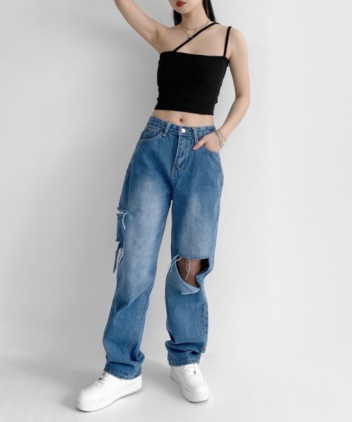 LVEU.（ラブユ.）の「Damage straight denims / ダメージストレートデニム（デニムパンツ・レディース・ブルー・FREE）」の16枚目の写真