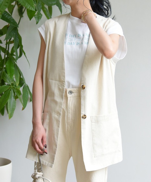 sango(sango)の「コットンリネンベスト(ベスト・レディース・ナチュラル/サンドベージュ/ブラック・FREE)」の3枚目の写真
