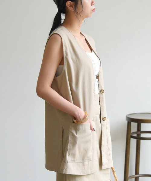 sango(sango)の「コットンリネンベスト(ベスト・レディース・ナチュラル/サンドベージュ/ブラック・FREE)」の2枚目の写真
