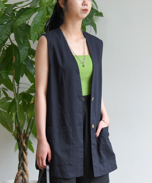 sango(sango)の「コットンリネンベスト(ベスト・レディース・ナチュラル/サンドベージュ/ブラック・FREE)」の1枚目の写真