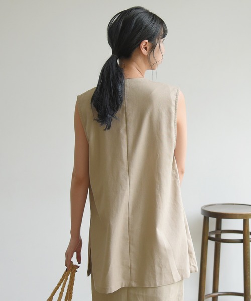sango(sango)の「コットンリネンベスト(ベスト・レディース・ナチュラル/サンドベージュ/ブラック・FREE)」の4枚目の写真