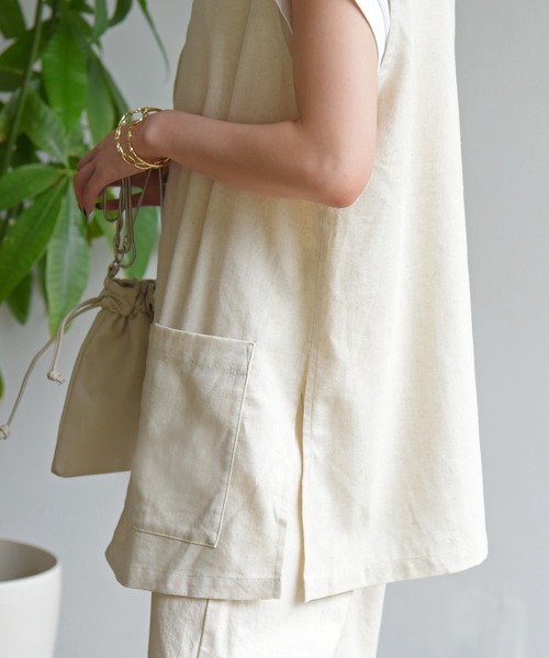 sango(sango)の「コットンリネンベスト(ベスト・レディース・ナチュラル/サンドベージュ/ブラック・FREE)」の7枚目の写真