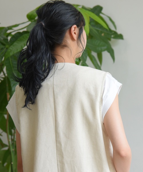 sango(sango)の「コットンリネンベスト(ベスト・レディース・ナチュラル/サンドベージュ/ブラック・FREE)」の8枚目の写真