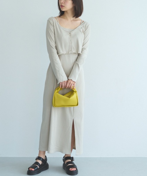 FREE'S MART（フリーズマート）の「短丈カーディガン＆キャミワンピースセット（ワンピース・レディース・ブラック/グレー/イエロー・SMALL/MEDIUM）」の2枚目の写真