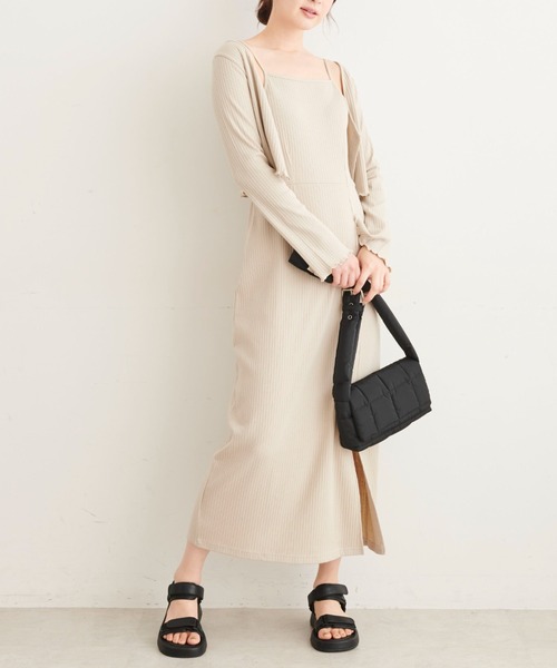 FREE'S MART（フリーズマート）の「短丈カーディガン＆キャミワンピースセット（ワンピース・レディース・ブラック/グレー/イエロー・SMALL/MEDIUM）」の6枚目の写真