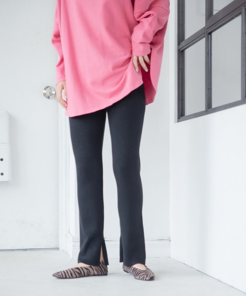 LEPSIM（レプシィム）の「12ゲージ満たされリブニットパンツ　295095（その他パンツ・レディース・グリーン/キナリ/ライム/ブラック/ブラウン・FREE）」の3枚目の写真