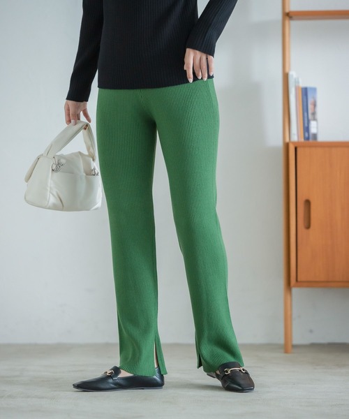 LEPSIM（レプシィム）の「12ゲージ満たされリブニットパンツ　295095（その他パンツ・レディース・グリーン/キナリ/ライム/ブラック/ブラウン・FREE）」の9枚目の写真