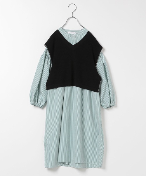 GLOBAL WORK（グローバルワーク）の「Vネックベストセットワンピース/295956（ワンピース・キッズ・ブラック/スカイブルー/グリーン系その他/ホワイト・120cm/100cm/130cm/150cm/110cm/160cm/140cm）」の3枚目の写真